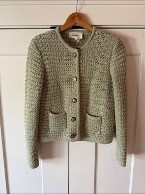 ba&sh Light Sage Green Textured Knit Cardigan